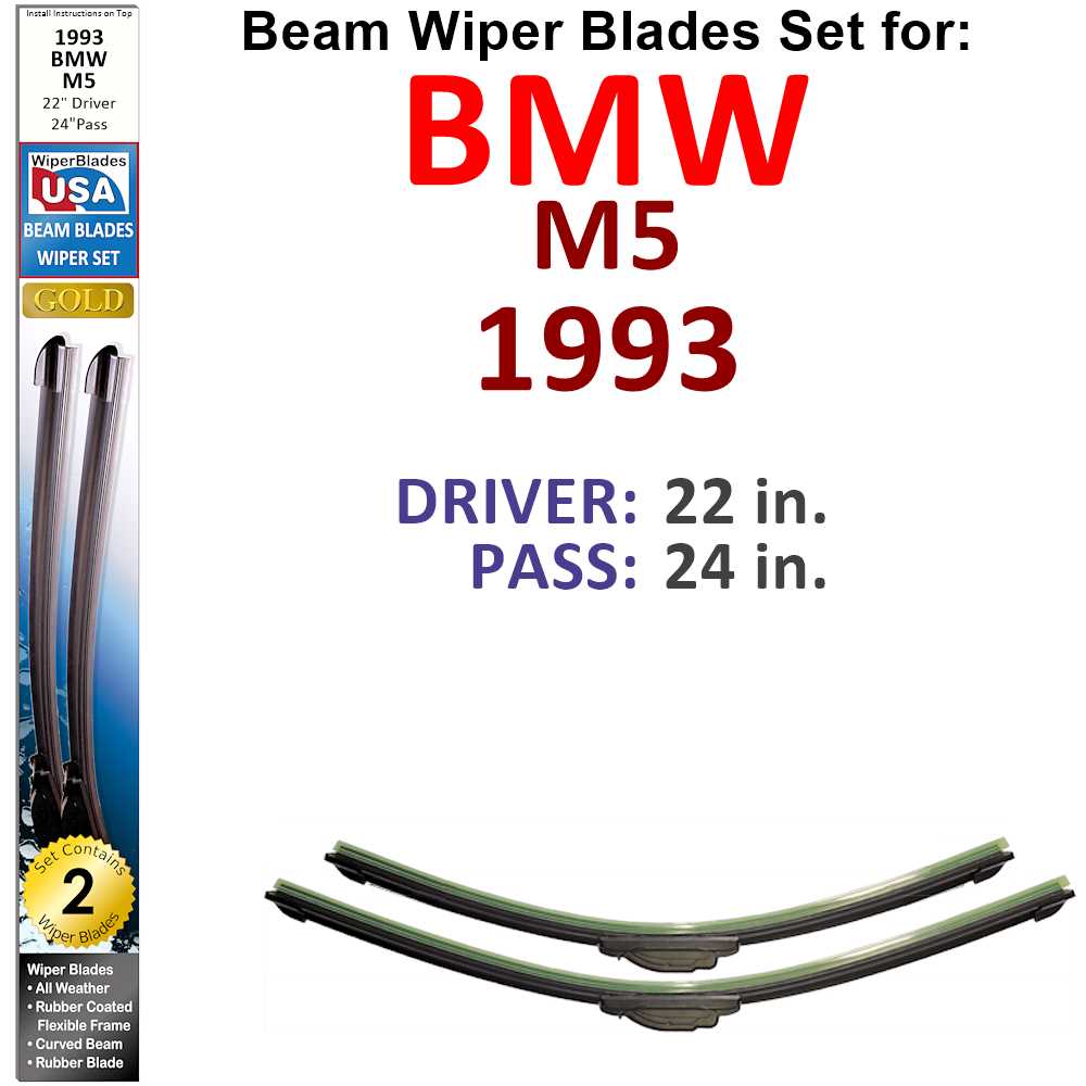 Set of two Beam Wiper Blades designed for 1993 BMW M5, showcasing their flexible and durable construction.