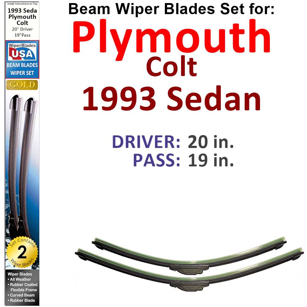 Set of two Beam Wiper Blades designed for 1993 Plymouth Colt Sedan, showcasing their flexible and durable construction.