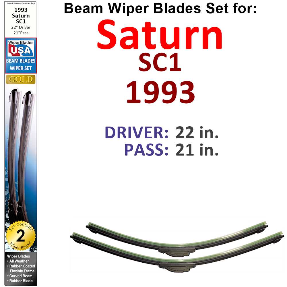 Set of two Beam Wiper Blades designed for 1993 Saturn SC1, showcasing their flexible and sealed construction for optimal windshield contact.