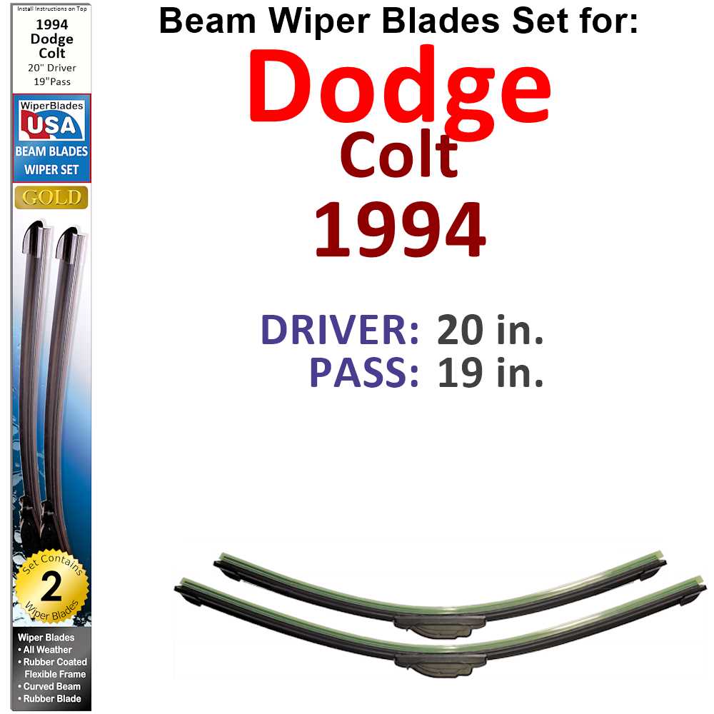 Set of two Beam Wiper Blades designed for 1994 Dodge Colt, showcasing their flexible and durable construction.