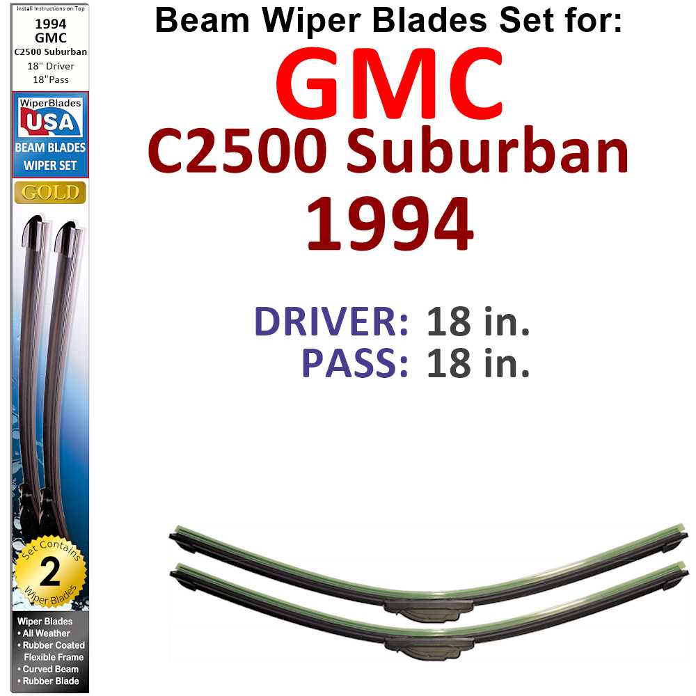 Set of two Beam Wiper Blades designed for 1994 GMC C2500 Suburban, showcasing their flexible and low-profile design.