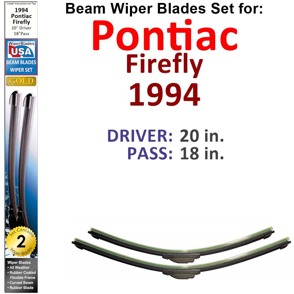 Set of two Beam Wiper Blades designed for 1994 Pontiac Firefly, showcasing their flexible and sealed construction for optimal performance.