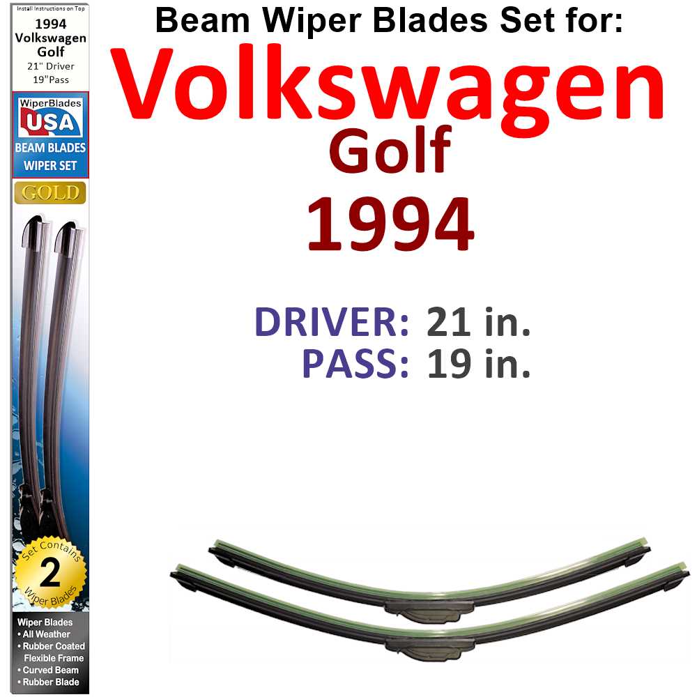 Set of two Beam Wiper Blades designed for 1994 Volkswagen Golf, showcasing their flexible and durable construction.