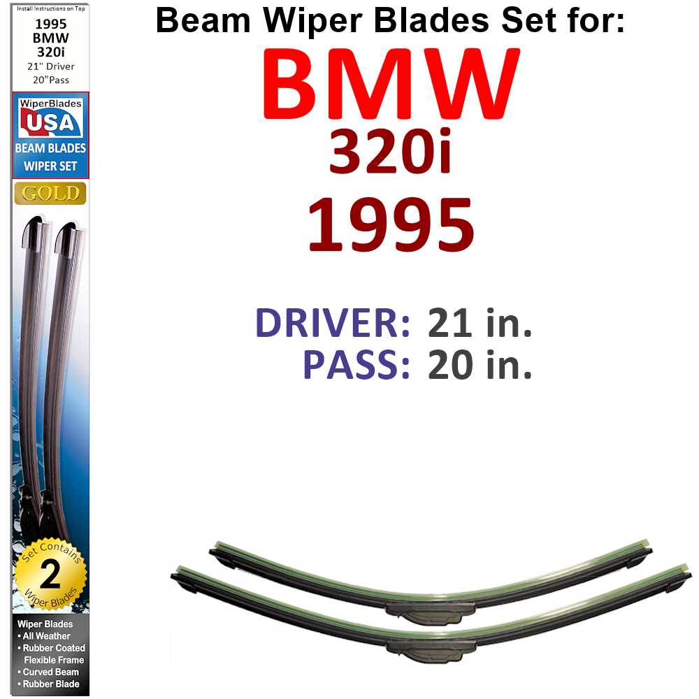 Set of two Beam Wiper Blades designed for 1995 BMW 320i, showcasing their flexible and durable construction.