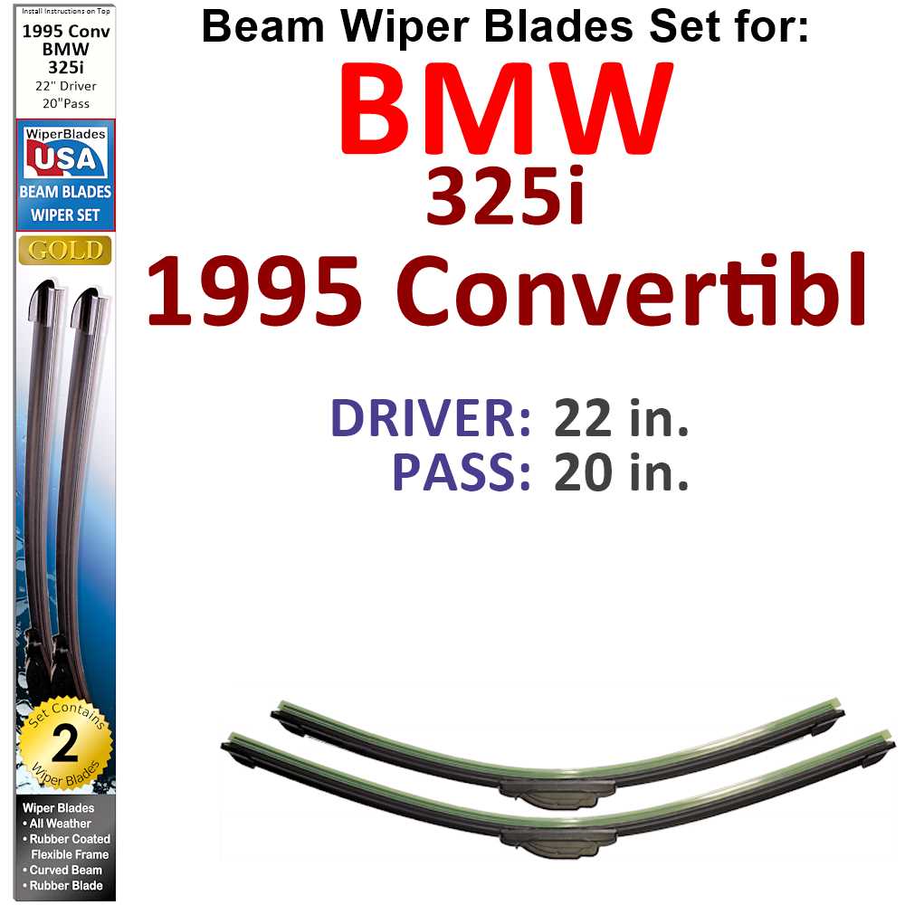 Set of two Beam Wiper Blades designed for 1995 BMW 325i Convertible, showcasing their flexible and durable construction.