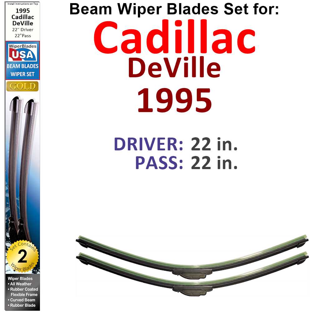 Set of two Beam Wiper Blades designed for 1995 Cadillac DeVille, showcasing their flexible and durable construction.