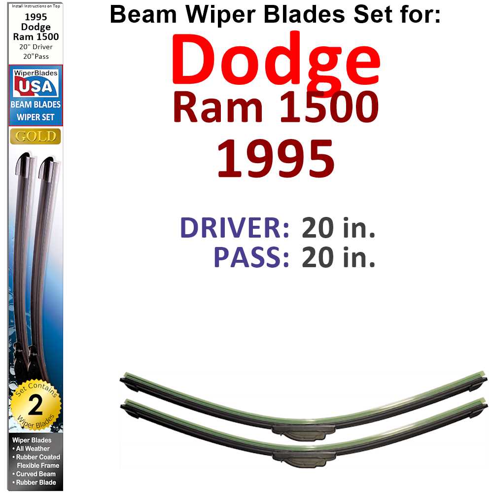 Set of two Beam Wiper Blades designed for 1995 Dodge Ram 1500, showcasing their flexible and durable construction.