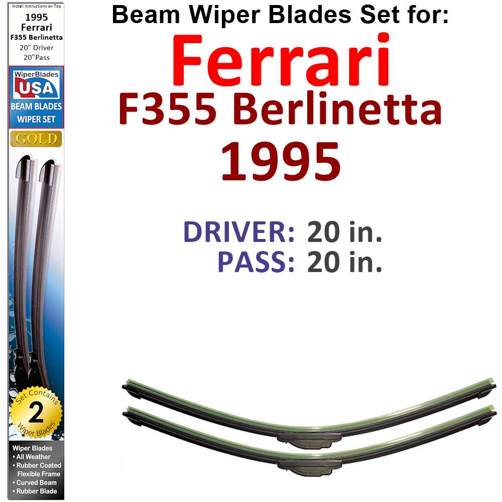 Set of 2 Beam Wiper Blades designed for 1995 Ferrari F355 Berlinetta, showcasing their sleek design and durable construction.