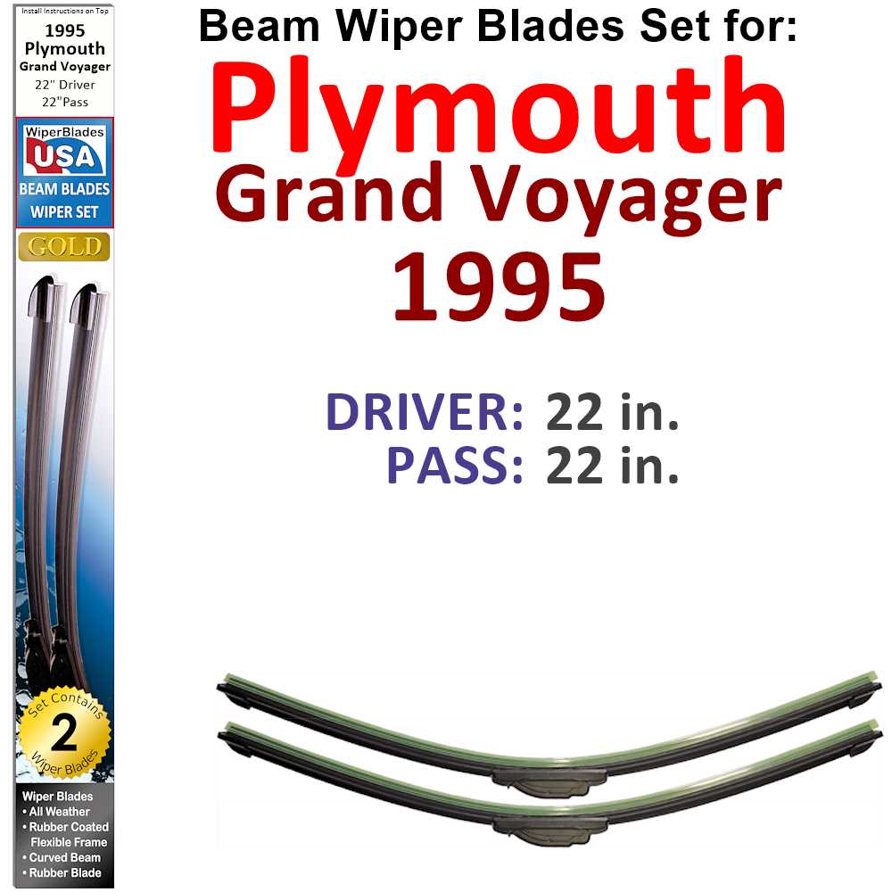 Set of 2 Beam Wiper Blades designed for 1995 Plymouth Grand Voyager, showcasing their flexible and durable construction.