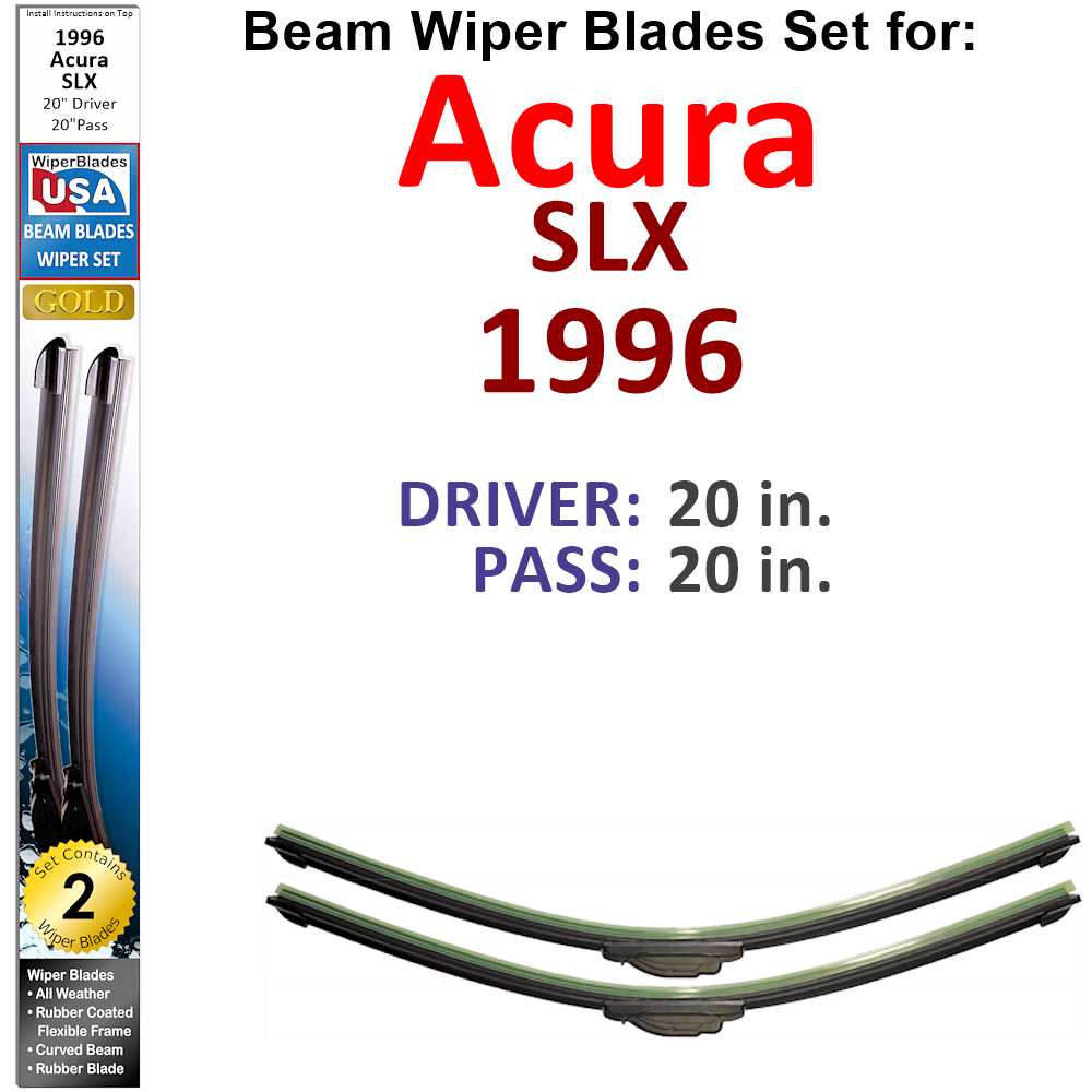 Set of two Beam Wiper Blades designed for 1996 Acura SLX, showcasing their flexible and durable construction.