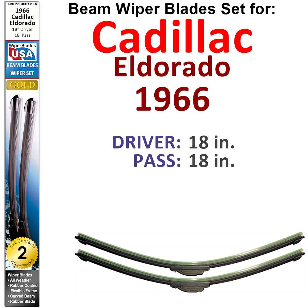 Set of 2 Beam Wiper Blades designed for 1966 Cadillac Eldorado, showcasing their flexible and durable construction.