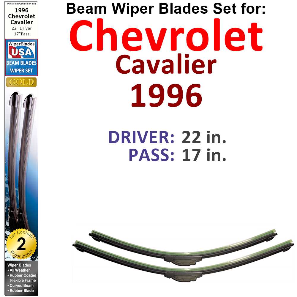 Set of two Beam Wiper Blades designed for 1996 Chevrolet Cavalier, showcasing their flexible and durable construction.