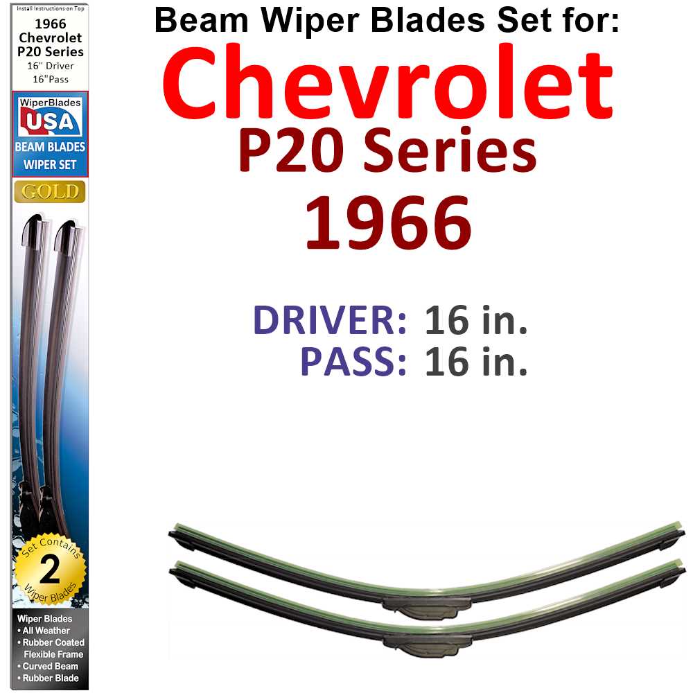 Set of 2 Beam Wiper Blades designed for 1966 Chevrolet P20 Series, showcasing their flexible and durable construction.