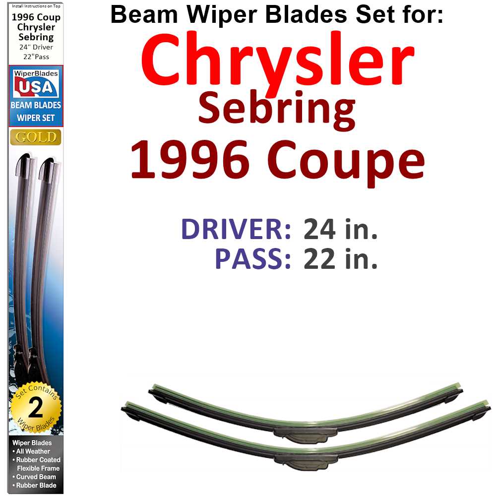 Set of two Beam Wiper Blades designed for 1996 Chrysler Sebring Coupe, showcasing their flexible and durable construction.