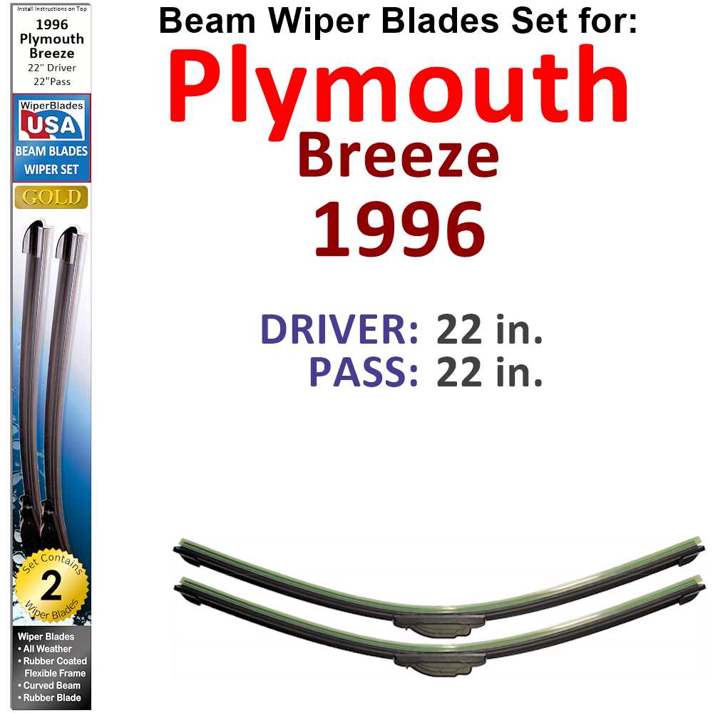 Set of two Beam Wiper Blades designed for 1996 Plymouth Breeze, showcasing their flexible and durable construction.