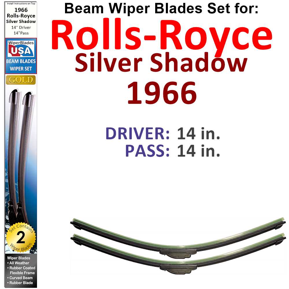 Set of 2 Beam Wiper Blades designed for 1966 Rolls-Royce Silver Shadow, showcasing their sleek, flexible design and durable construction.