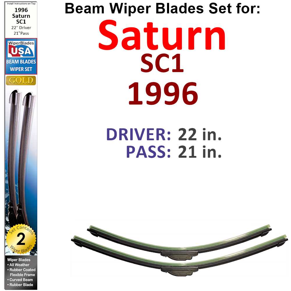 Set of two Beam Wiper Blades designed for 1996 Saturn SC1, showcasing their flexible and durable construction.