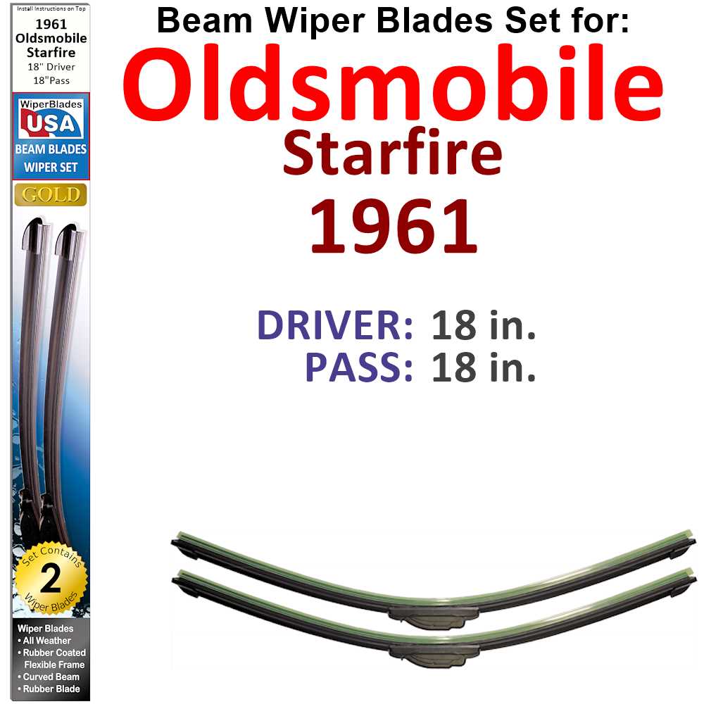 Set of 2 Beam Wiper Blades designed for 1961 Oldsmobile Starfire, showcasing their flexible and durable construction.