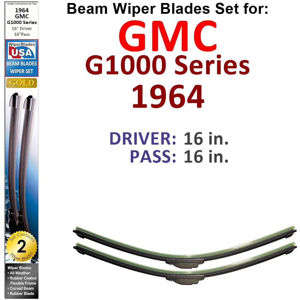 Set of two Beam Wiper Blades designed for 1964 GMC G1000 Series, showcasing their flexible and durable construction.