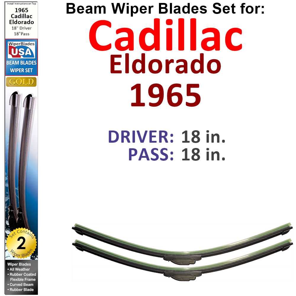 Set of two Beam Wiper Blades designed for 1965 Cadillac Eldorado, showcasing their sleek design and durable construction.