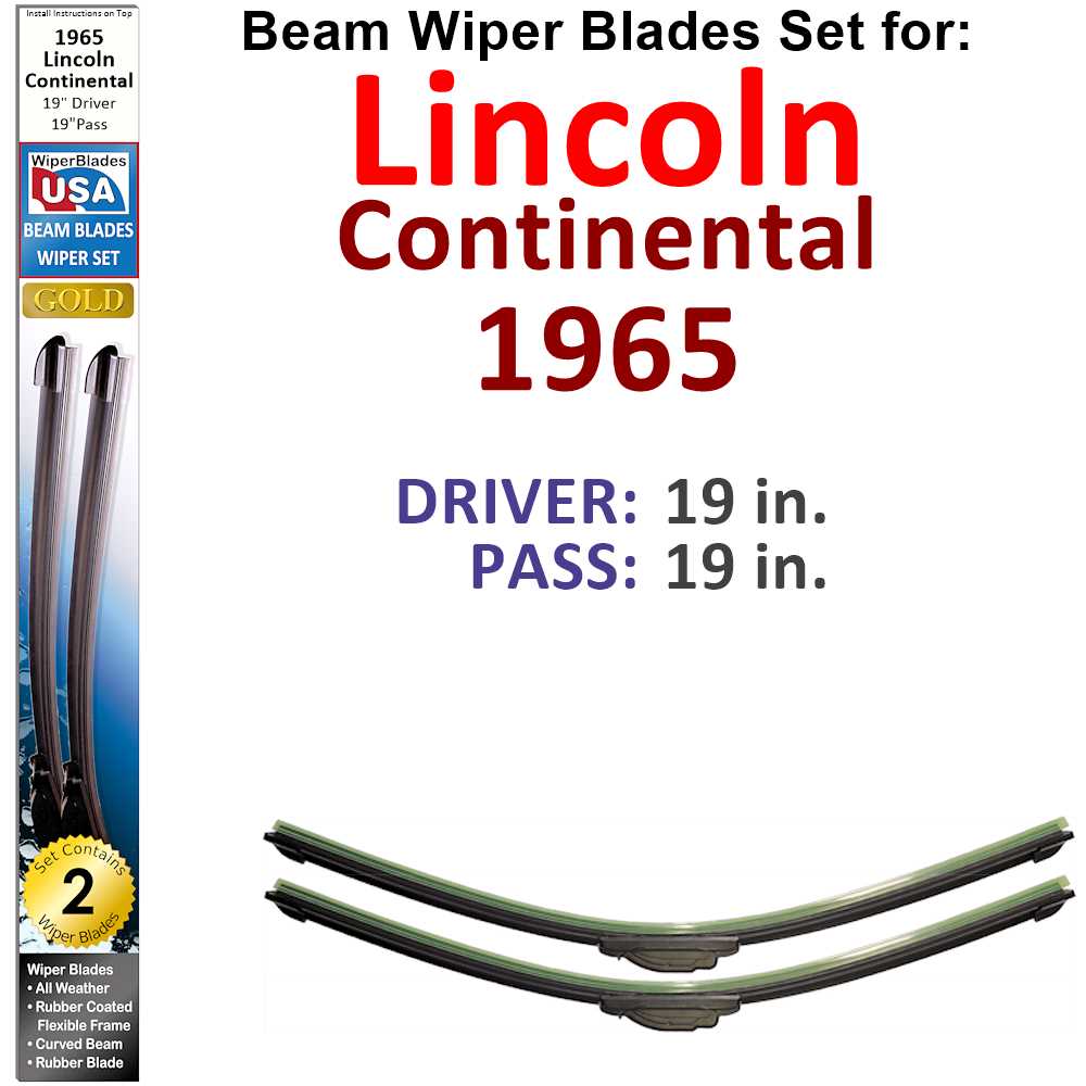 Set of two Beam Wiper Blades designed for 1965 Lincoln Continental, showcasing their flexible and sealed construction.