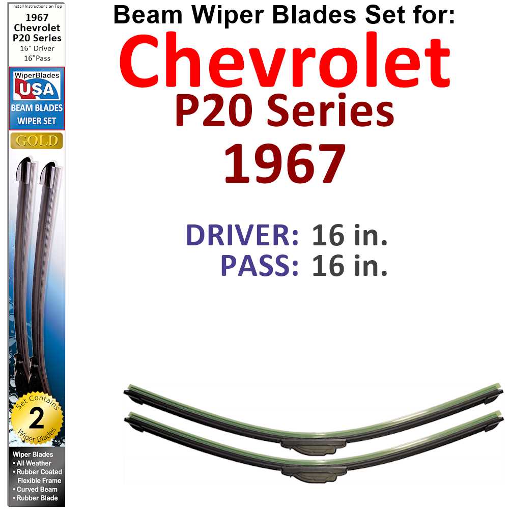 Set of two Beam Wiper Blades designed for 1967 Chevrolet P20 Series, showcasing their flexible and durable construction.