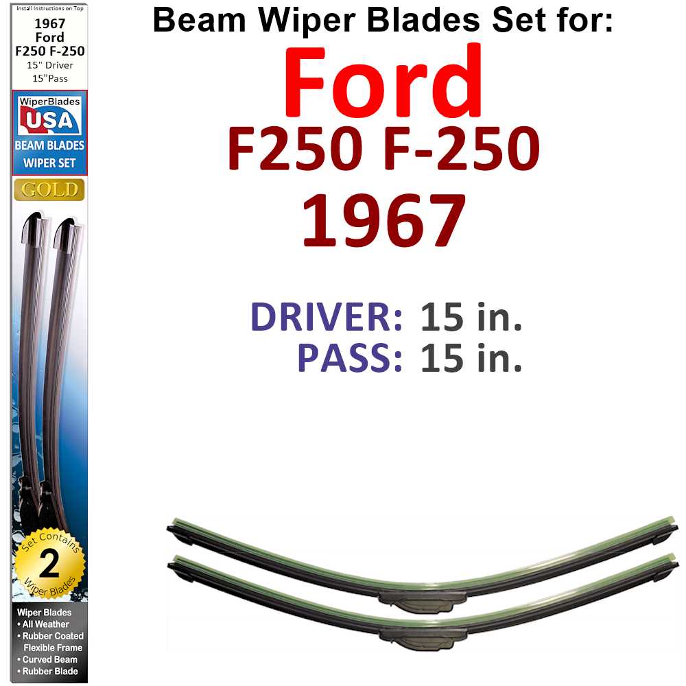 Set of two Beam Wiper Blades designed for 1967 Ford F250 F-250, showcasing their flexible and durable construction.