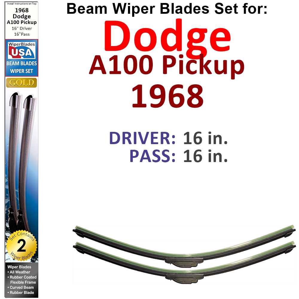 Set of two Beam Wiper Blades designed for 1968 Dodge A100 Pickup, showcasing their sleek and durable construction.