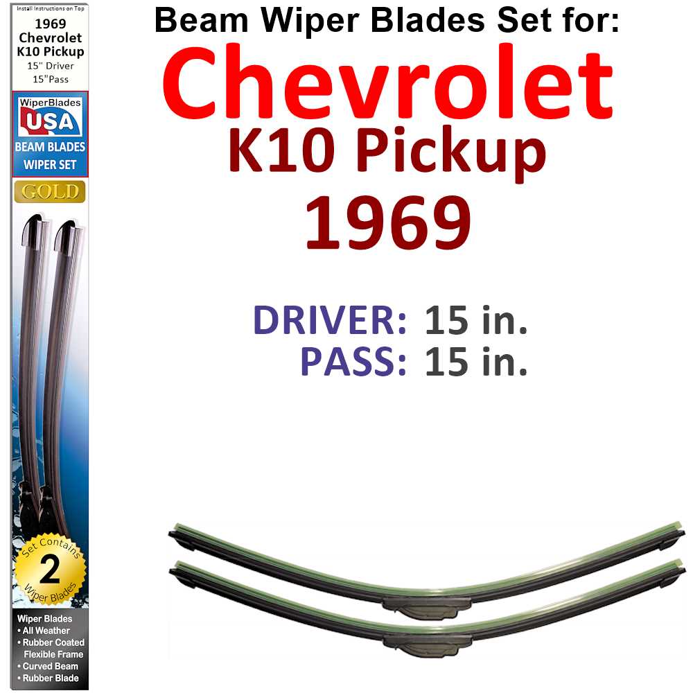 Set of two Beam Wiper Blades designed for 1969 Chevrolet K10 Pickup, showcasing their flexible and durable construction.