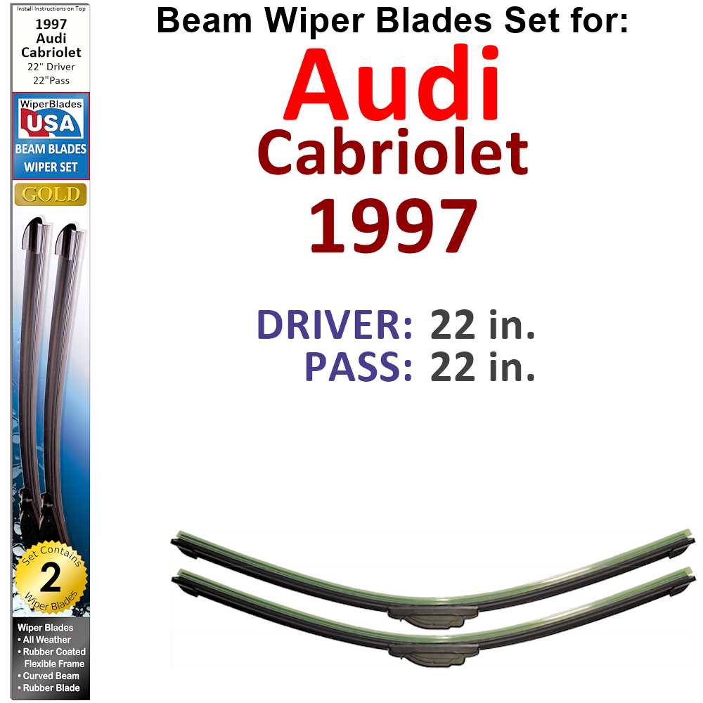 Set of two Beam Wiper Blades designed for 1997 Audi Cabriolet, showcasing their flexible and durable construction.