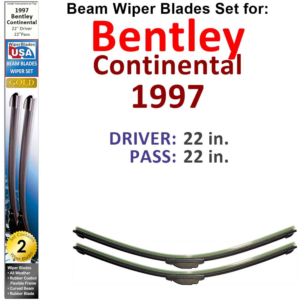 Set of 2 Beam Wiper Blades designed for 1997 Bentley Continental, showcasing their sleek design and durable construction.