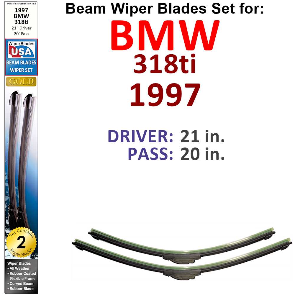 Set of 2 Beam Wiper Blades designed for 1997 BMW 318ti, showcasing their flexible and durable construction.