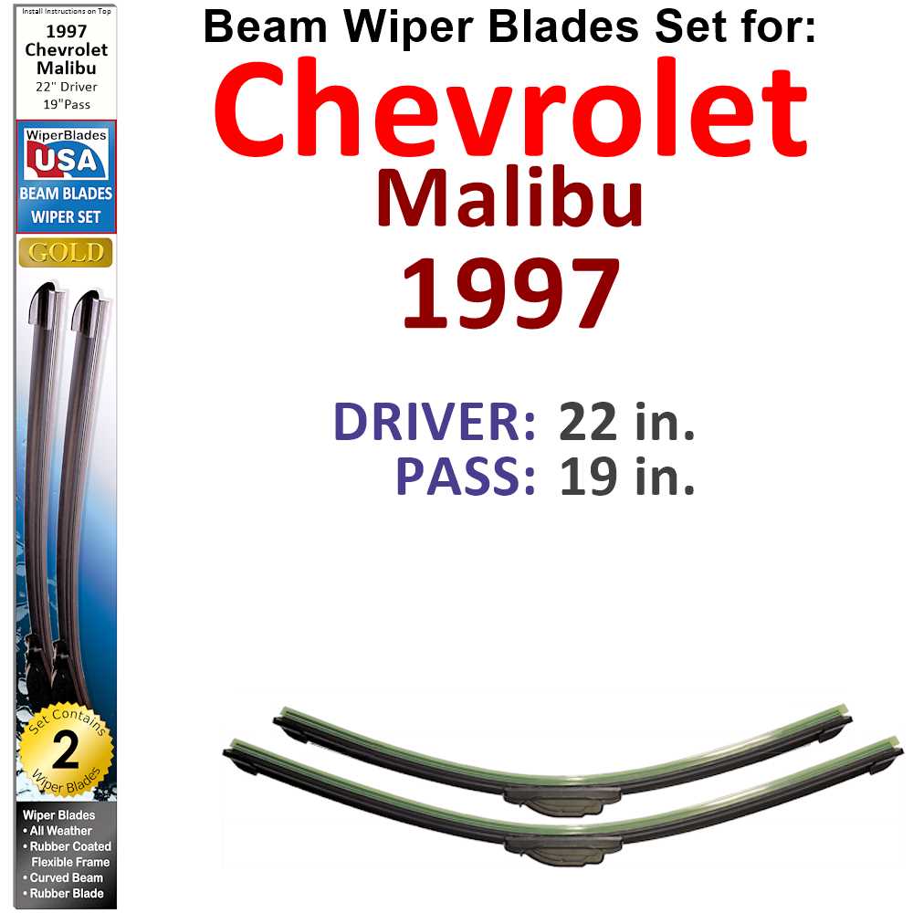 Set of two Beam Wiper Blades designed for 1997 Chevrolet Malibu, showcasing their flexible and durable construction.