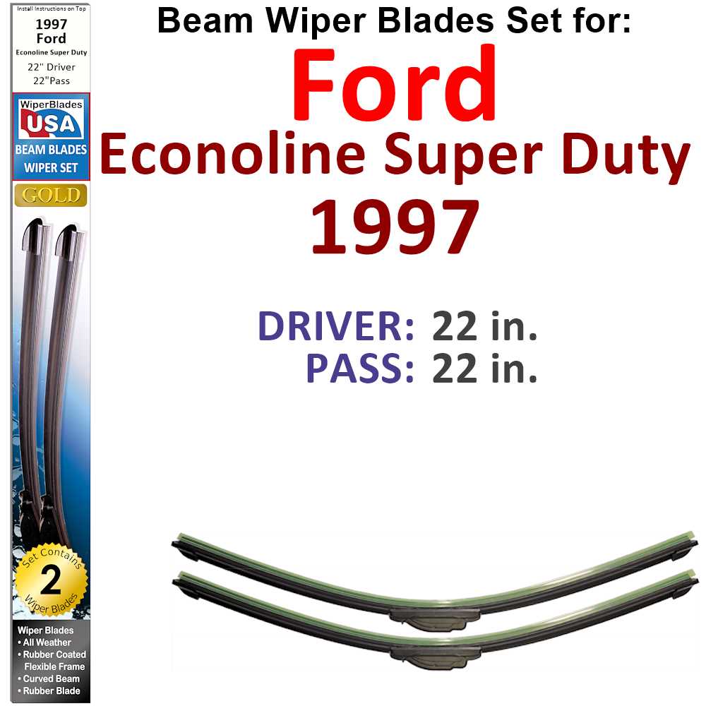 Set of two Beam Wiper Blades designed for 1997 Ford Econoline Super Duty, showcasing their flexible and durable design.