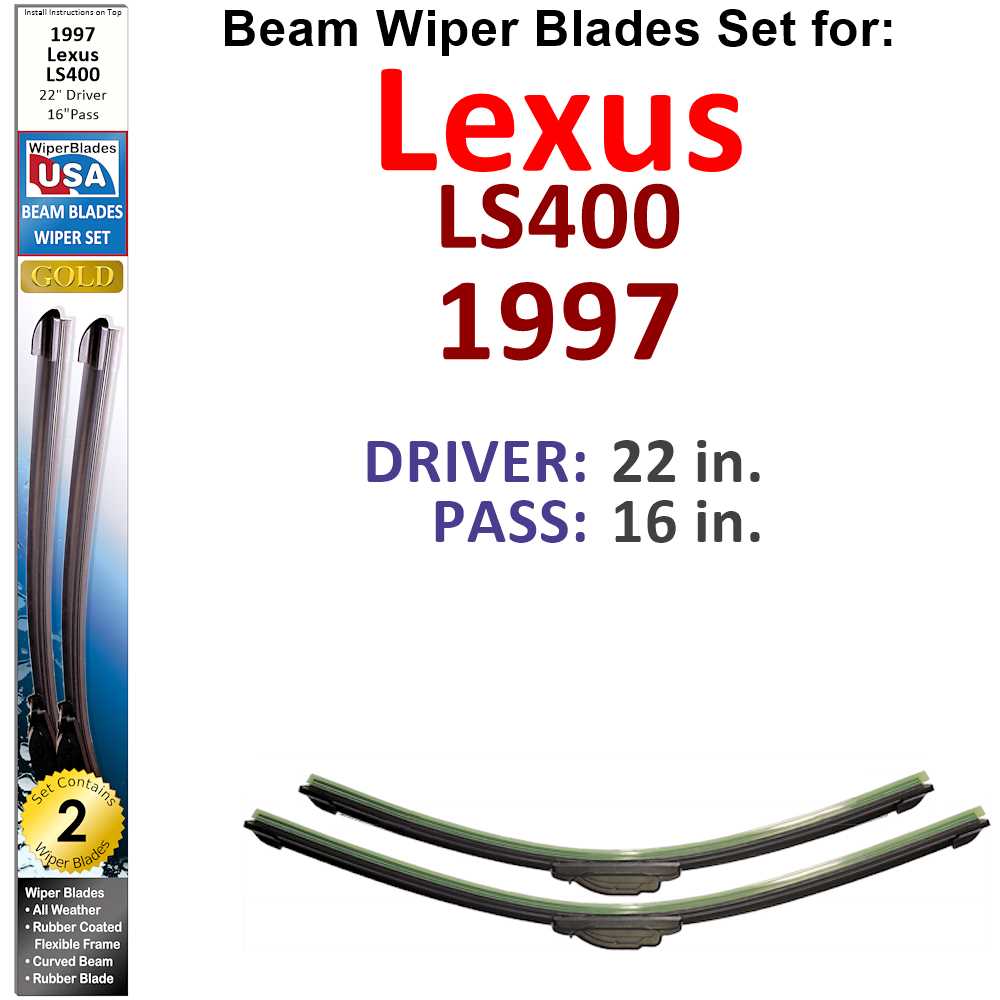 Set of two Beam Wiper Blades designed for 1997 Lexus LS400, showcasing their flexible and durable construction.