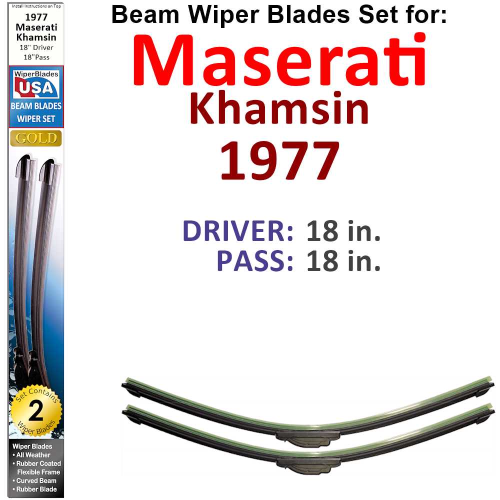 Set of two Beam Wiper Blades designed for 1977 Maserati Khamsin, showcasing their sleek design and durable construction.