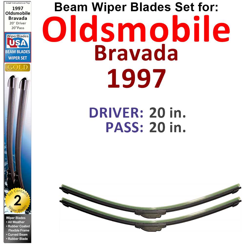 Set of 2 Beam Wiper Blades designed for 1997 Oldsmobile Bravada, showcasing their flexible and durable construction.