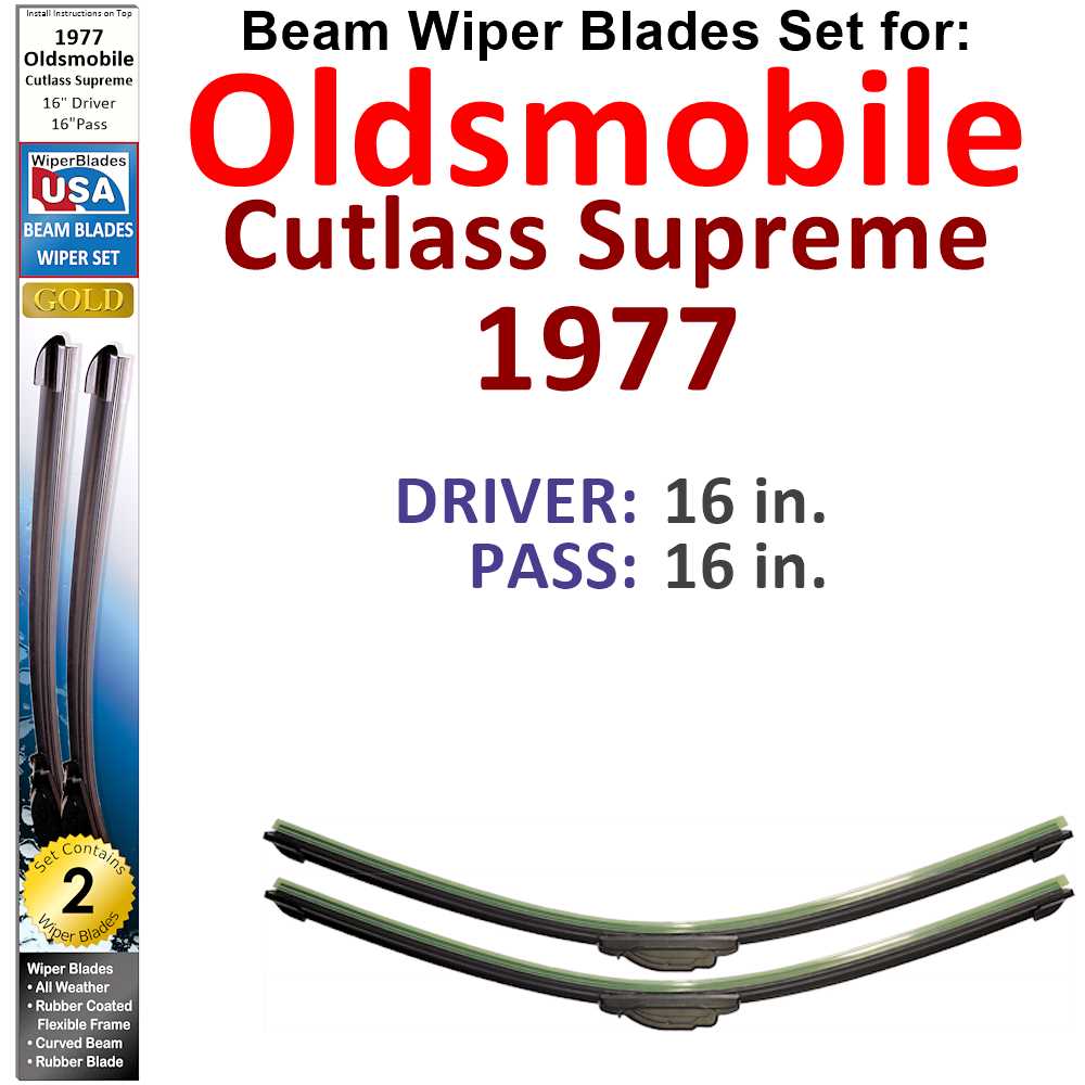 Set of two Beam Wiper Blades designed for 1977 Oldsmobile Cutlass Supreme, showcasing their flexible and durable design.