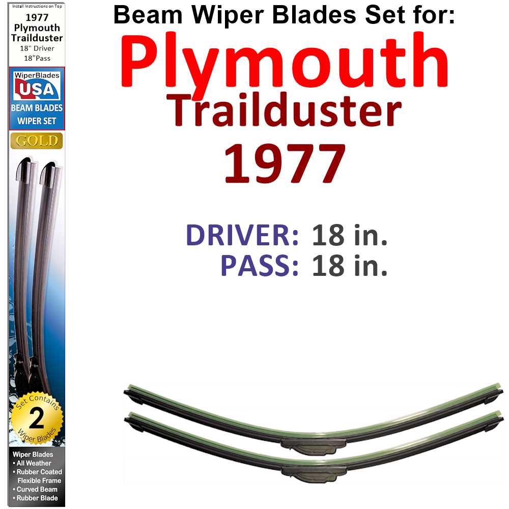 Set of two Beam Wiper Blades designed for 1977 Plymouth Trailduster, showcasing their flexible and durable construction.