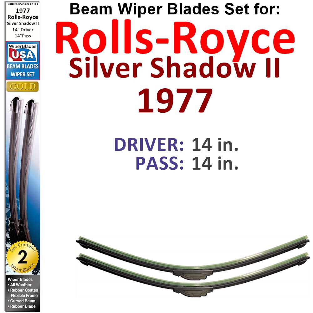 Set of 2 Beam Wiper Blades designed for 1977 Rolls-Royce Silver Shadow II, showcasing their flexible and durable construction.