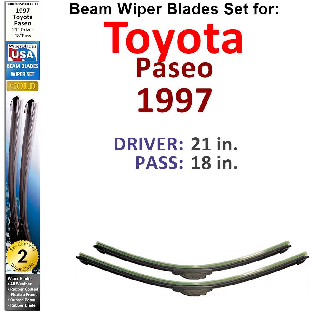 Set of two Beam Wiper Blades designed for 1997 Toyota Paseo, showcasing their flexible and sealed construction for optimal performance.