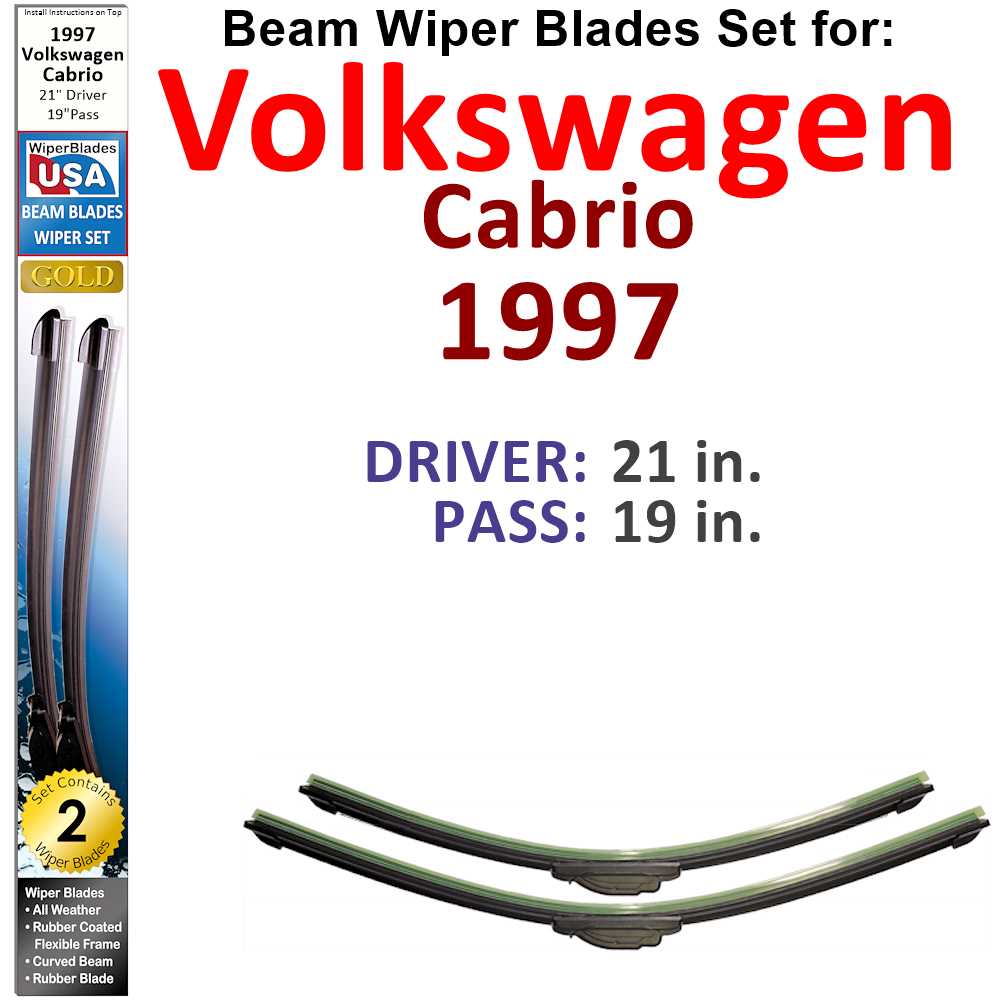 Set of two Beam Wiper Blades designed for 1997 Volkswagen Cabrio, showcasing their flexible and durable construction.