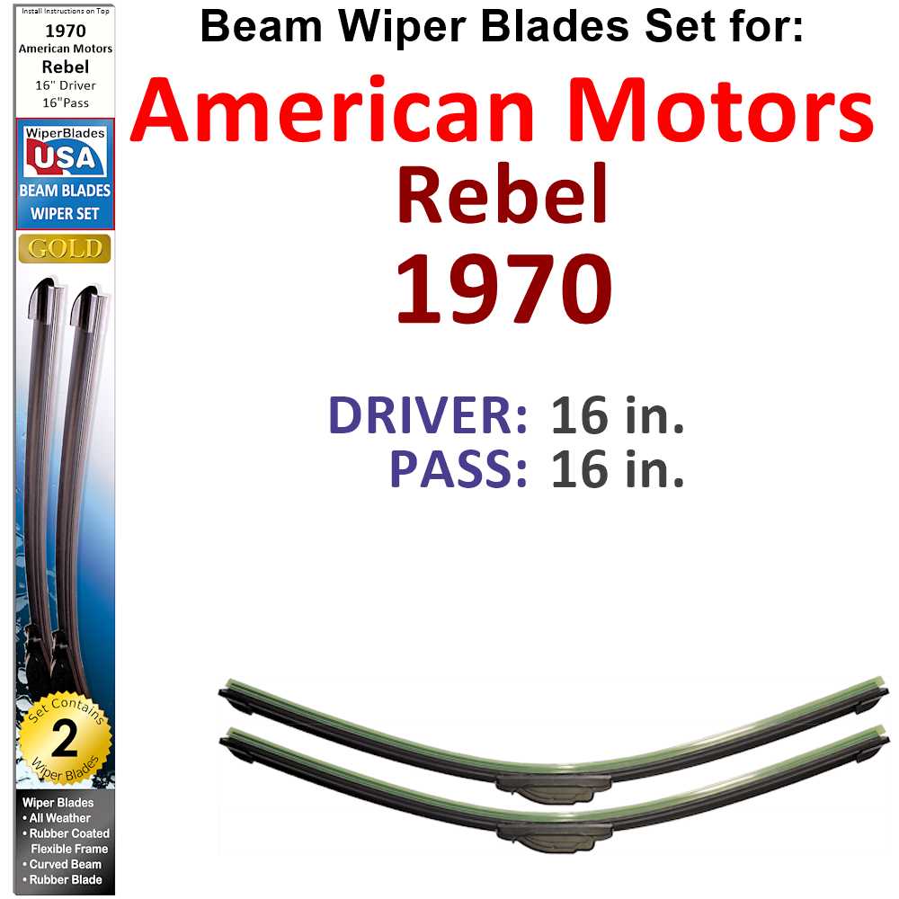 Set of two Beam Wiper Blades designed for 1970 American Motors Rebel, showcasing their flexible and durable construction.