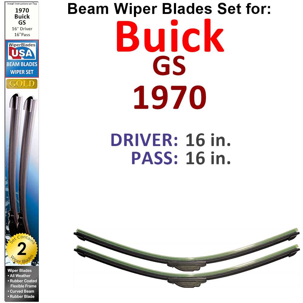 Set of two Beam Wiper Blades designed for 1970 Buick GS, showcasing their flexible and sealed construction.