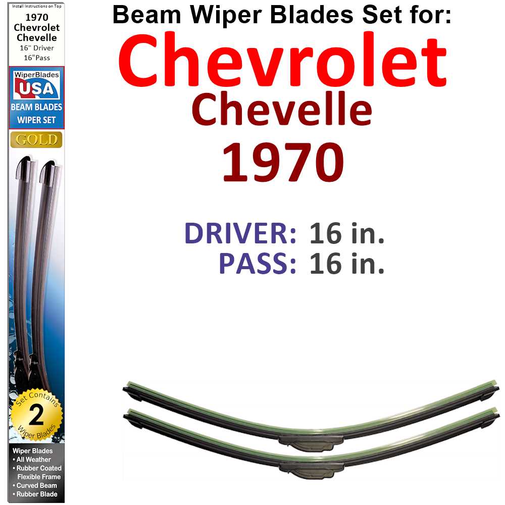 Set of 2 Beam Wiper Blades designed for 1970 Chevrolet Chevelle, showcasing their flexible and durable construction.