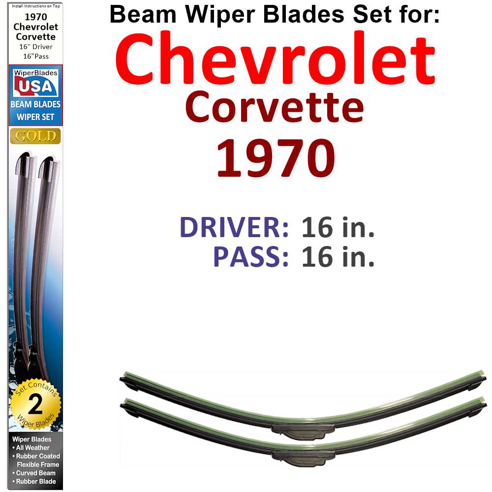 Set of 2 Beam Wiper Blades designed for 1970 Chevrolet Corvette, showcasing their flexible and durable construction.