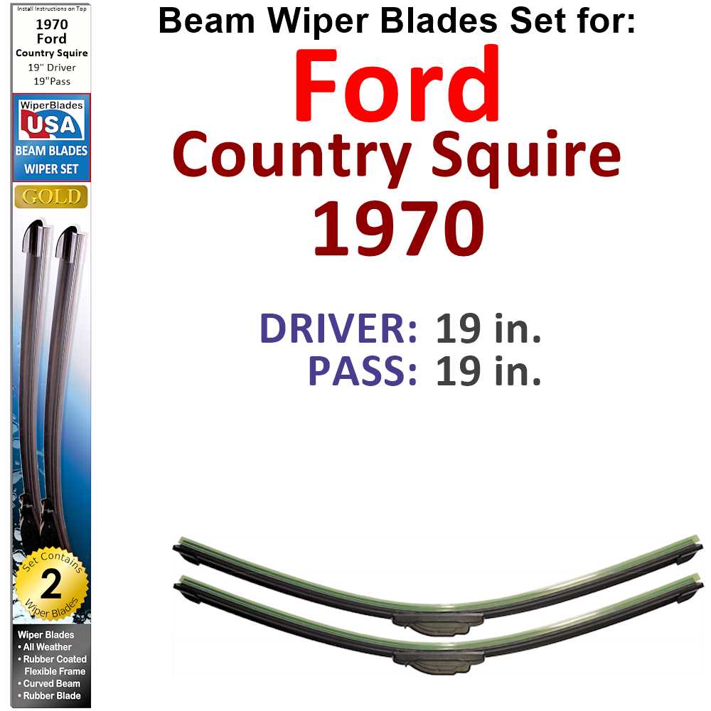 Set of 2 Beam Wiper Blades designed for 1970 Ford Country Squire, showcasing their sleek design and durable construction.