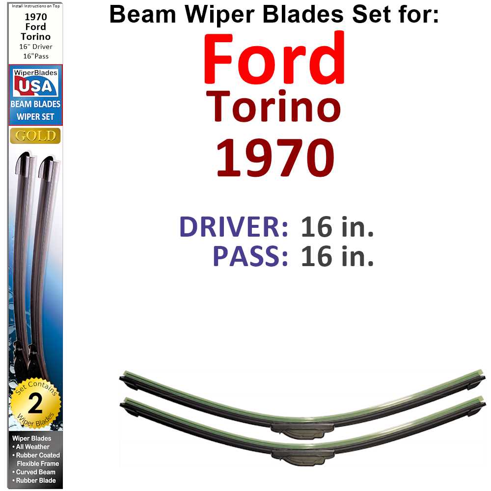 Set of two Beam Wiper Blades designed for 1970 Ford Torino, showcasing their flexible and durable construction.