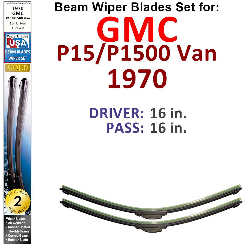 Set of two Beam Wiper Blades designed for 1970 GMC P15/P1500 Van, showcasing their flexible and durable construction.