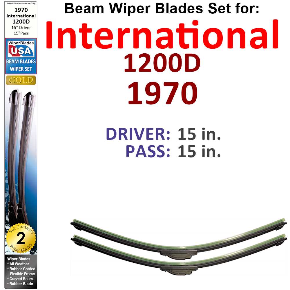 Set of two Beam Wiper Blades designed for 1970 International 1200D, showcasing their flexible and sealed construction.